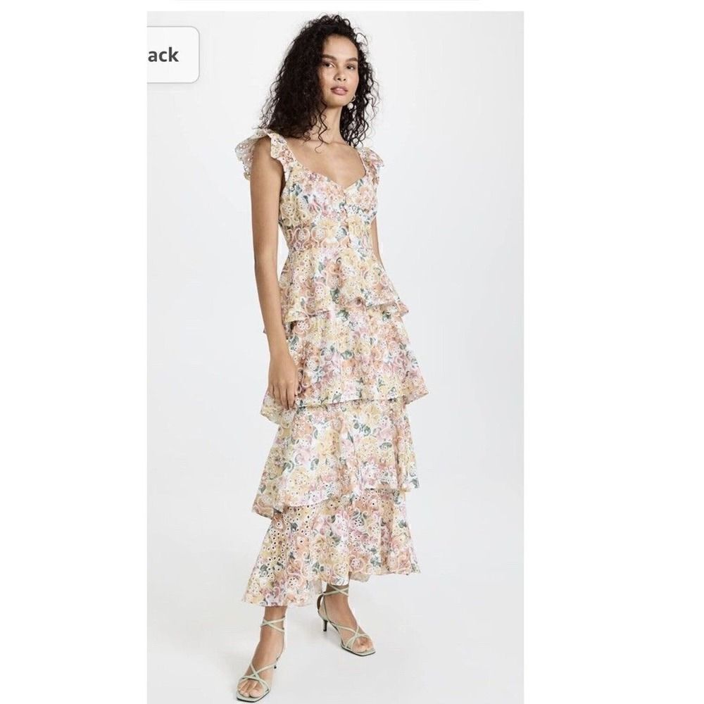 En Saison Presley Embroidered Tiered Floral Midi Dress Size L Summer NWT Revolve - Picture 7 of 13